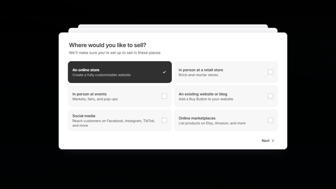 shopify entering screenshot for business goals